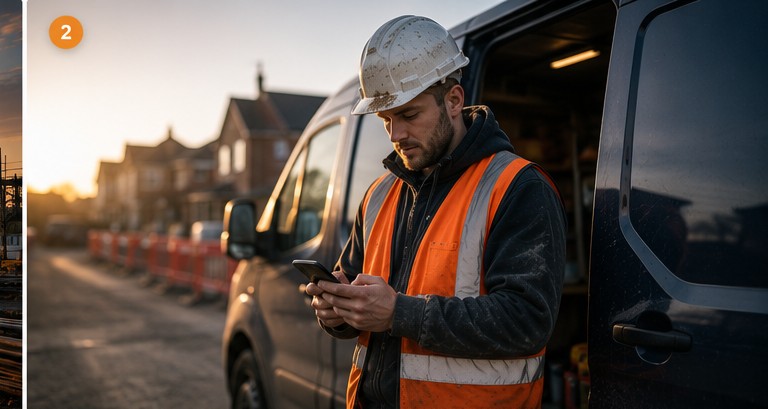Worker checking a mobile phone
